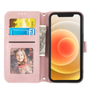 Embossed Striped Magnetic Buckle PU + TPU Horizontal Flip Leather Case with Holder & Card Slot & Wallet & Photo Frame & Sling For iPhone 13(Pink)