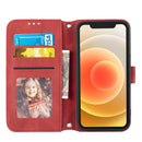 Embossed Striped Magnetic Buckle PU + TPU Horizontal Flip Leather Case with Holder & Card Slot & Wallet & Photo Frame & Sling For iPhone 13(Red)