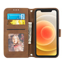 Embossed Striped Magnetic Buckle PU + TPU Horizontal Flip Leather Case with Holder & Card Slot & Wallet & Photo Frame & Sling For iPhone 13(Brown)