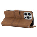 Embossed Striped Magnetic Buckle PU + TPU Horizontal Flip Leather Case with Holder & Card Slot & Wallet & Photo Frame & Sling For iPhone 13(Brown)