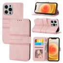 Embossed Striped Magnetic Buckle PU + TPU Horizontal Flip Leather Case with Holder & Card Slot & Wallet & Photo Frame & Sling For iPhone 13 Pro(Pink)