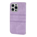 Embossed Striped Magnetic Buckle PU + TPU Horizontal Flip Leather Case with Holder & Card Slot & Wallet & Photo Frame & Sling For iPhone 13 Pro(Purple)