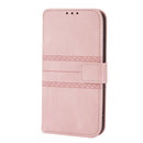 Embossed Striped Magnetic Buckle PU + TPU Horizontal Flip Leather Case with Holder & Card Slot & Wallet & Photo Frame & Sling For iPhone 13 Pro Max(Pink)