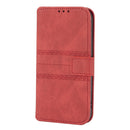 Embossed Striped Magnetic Buckle PU + TPU Horizontal Flip Leather Case with Holder & Card Slot & Wallet & Photo Frame & Sling For iPhone 13 Pro Max(Red)