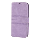 Embossed Striped Magnetic Buckle PU + TPU Horizontal Flip Leather Case with Holder & Card Slot & Wallet & Photo Frame & Sling For iPhone 13 Pro Max(Purple)