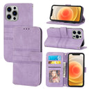 Embossed Striped Magnetic Buckle PU + TPU Horizontal Flip Leather Case with Holder & Card Slot & Wallet & Photo Frame & Sling For iPhone 13 Pro Max(Purple)