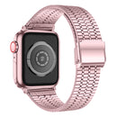 Seven-beads Double Safety Buckle Steel Watch Band For Apple Watch Series 7 41mm / 6 & SE & 5 & 4 40mm / 3 & 2 & 1 38mm(Rose Pink)