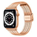 Seven-beads Double Safety Buckle Steel Watch Band For Apple Watch Series 7 41mm / 6 & SE & 5 & 4 40mm / 3 & 2 & 1 38mm(Rose Gold)