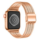 Seven-beads Double Safety Buckle Steel Watch Band For Apple Watch Series 7 41mm / 6 & SE & 5 & 4 40mm / 3 & 2 & 1 38mm(Rose Gold)