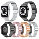 Seven-beads Double Safety Buckle Steel Watch Band For Apple Watch Series 7 41mm / 6 & SE & 5 & 4 40mm / 3 & 2 & 1 38mm(Rose Pink)