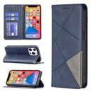 Rhombus Texture Horizontal Flip Magnetic Leather Case with Holder & Card Slots For iPhone 13(Blue)