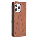 Rhombus Texture Horizontal Flip Magnetic Leather Case with Holder & Card Slots For iPhone 13(Brown)