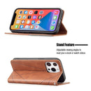 Rhombus Texture Horizontal Flip Magnetic Leather Case with Holder & Card Slots For iPhone 13 Pro(Brown)