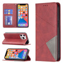 Rhombus Texture Horizontal Flip Magnetic Leather Case with Holder & Card Slots For iPhone 13 Pro Max(Red)
