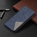 Rhombus Texture Horizontal Flip Magnetic Leather Case with Holder & Card Slots For iPhone 13 Pro Max(Blue)