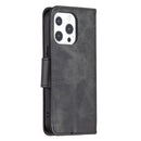 For iPhone 13 Retro Lambskin Texture Pure Color Horizontal Flip PU Leather Case, with Holder & Card Slots & Wallet & Lanyard(Black)