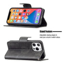 For iPhone 13 Retro Lambskin Texture Pure Color Horizontal Flip PU Leather Case, with Holder & Card Slots & Wallet & Lanyard(Black)