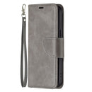 For iPhone 13 Retro Lambskin Texture Pure Color Horizontal Flip PU Leather Case, with Holder & Card Slots & Wallet & Lanyard(Grey)