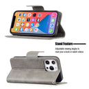 For iPhone 13 Retro Lambskin Texture Pure Color Horizontal Flip PU Leather Case, with Holder & Card Slots & Wallet & Lanyard(Grey)