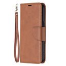 For iPhone 13 Retro Lambskin Texture Pure Color Horizontal Flip PU Leather Case, with Holder & Card Slots & Wallet & Lanyard(Brown)