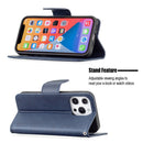 For iPhone 13 Retro Lambskin Texture Pure Color Horizontal Flip PU Leather Case, with Holder & Card Slots & Wallet & Lanyard(Blue)
