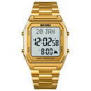 SKMEI 1763 Qibla Calendar Timing Multifunctional LED Digital Display Stainless Steel Strap Luminous Electronic Watch(Gold and White)