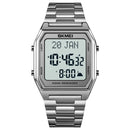 SKMEI 1763 Qibla Calendar Timing Multifunctional LED Digital Display Stainless Steel Strap Luminous Electronic Watch(Silver and White)
