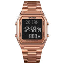 SKMEI 1763 Qibla Calendar Timing Multifunctional LED Digital Display Stainless Steel Strap Luminous Electronic Watch(Rose Gold and Black)