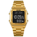 SKMEI 1763 Qibla Calendar Timing Multifunctional LED Digital Display Stainless Steel Strap Luminous Electronic Watch(Gold and Black)
