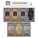 SKMEI 1763 Qibla Calendar Timing Multifunctional LED Digital Display Stainless Steel Strap Luminous Electronic Watch(Gold and White)