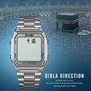 SKMEI 1763 Qibla Calendar Timing Multifunctional LED Digital Display Stainless Steel Strap Luminous Electronic Watch(Silver and White)