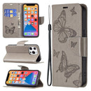 Embossing Two Butterflies Pattern Horizontal Flip PU Leather Case with Holder & Card Slot & Wallet & Lanyard For iPhone 13 mini(Grey)
