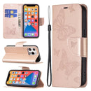 Embossing Two Butterflies Pattern Horizontal Flip PU Leather Case with Holder & Card Slot & Wallet & Lanyard For iPhone 13 mini(Rose Gold)