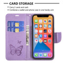 Embossing Two Butterflies Pattern Horizontal Flip PU Leather Case with Holder & Card Slot & Wallet & Lanyard For iPhone 13 mini(Purple)