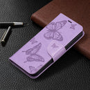 Embossing Two Butterflies Pattern Horizontal Flip PU Leather Case with Holder & Card Slot & Wallet & Lanyard For iPhone 13 mini(Purple)