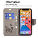 Embossing Two Butterflies Pattern Horizontal Flip PU Leather Case with Holder & Card Slot & Wallet & Lanyard For iPhone 13(Grey)