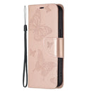 Embossing Two Butterflies Pattern Horizontal Flip PU Leather Case with Holder & Card Slot & Wallet & Lanyard For iPhone 13(Rose Gold)