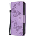 Embossing Two Butterflies Pattern Horizontal Flip PU Leather Case with Holder & Card Slot & Wallet & Lanyard For iPhone 13(Purple)