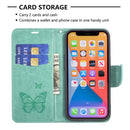 Embossing Two Butterflies Pattern Horizontal Flip PU Leather Case with Holder & Card Slot & Wallet & Lanyard For iPhone 13(Green)