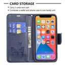 Embossing Two Butterflies Pattern Horizontal Flip PU Leather Case with Holder & Card Slot & Wallet & Lanyard For iPhone 13 Pro(Blue)