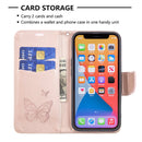 Embossing Two Butterflies Pattern Horizontal Flip PU Leather Case with Holder & Card Slot & Wallet & Lanyard For iPhone 13 Pro(Rose Gold)