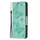 Embossing Two Butterflies Pattern Horizontal Flip PU Leather Case with Holder & Card Slot & Wallet & Lanyard For iPhone 13 Pro(Green)