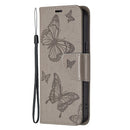 Embossing Two Butterflies Pattern Horizontal Flip PU Leather Case with Holder & Card Slot & Wallet & Lanyard For iPhone 13 Pro Max(Grey)