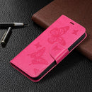 Embossing Two Butterflies Pattern Horizontal Flip PU Leather Case with Holder & Card Slot & Wallet & Lanyard For iPhone 13 Pro Max(Rose Red)