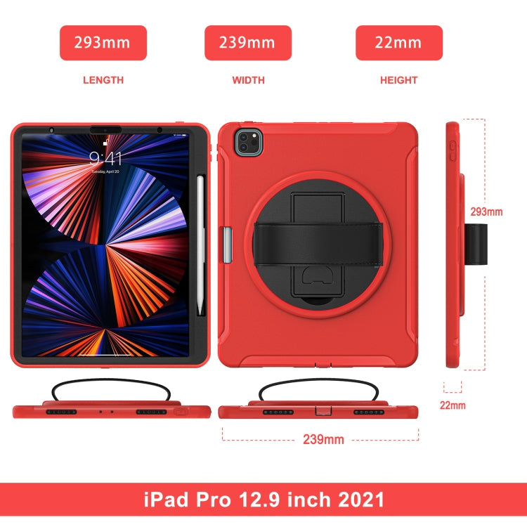 For iPad Pro 12.9 2022 / 2021 360 Degree Rotation PC + TPU Protective Tablet Case with Holder & Hand-strap(Red)