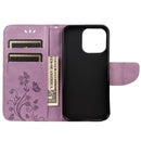 Butterfly Flower Pattern Horizontal Flip Leather Case with Holder & Card Slots & Wallet For iPhone 13(Light Purple)