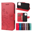 Butterfly Flower Pattern Horizontal Flip Leather Case with Holder & Card Slots & Wallet For iPhone 13(Red)