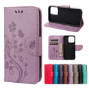 Butterfly Flower Pattern Horizontal Flip Leather Case with Holder & Card Slots & Wallet For iPhone 13 Pro(Light Purple)