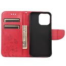 Butterfly Flower Pattern Horizontal Flip Leather Case with Holder & Card Slots & Wallet For iPhone 13 Pro(Red)