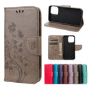 Butterfly Flower Pattern Horizontal Flip Leather Case with Holder & Card Slots & Wallet For iPhone 13 Pro Max(Grey)